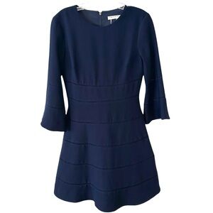 NWT Trina Turk Women's Navy Charmed Classic Bell-Sleeve Mini Dress in‎ Size 4